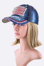 Load image into Gallery viewer, Crystal US Flag Embellished Fashion Denim Cap

