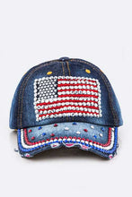 Load image into Gallery viewer, Crystal US Flag Embellished Fashion Denim Cap
