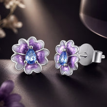 Load image into Gallery viewer, 925 Sterling Silver Earrings with Pavé CZ and Enamel Process, 0.8cm, White Gold Plated for Women
