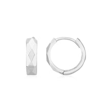Load image into Gallery viewer, 14K White Gold Diamond Motif Faceted Huggie Earrings
