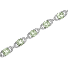 Load image into Gallery viewer, .925 Sterling Silver 7x7 mm Cushion Cut Green Amethyst and 1/20 cttw Round Cut Diamond Fashion Tennis Bracelet (I-J Color, I1-I2 Clarity) - 7"
