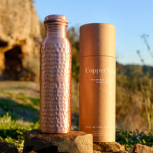 Load image into Gallery viewer, Handmade Brushed &amp; Hammered Copper Ayurvedic Water Bottle
