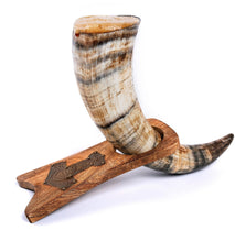 Load image into Gallery viewer, Curved Drinking Horn with Wooden Stand

