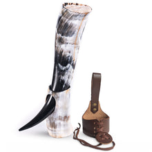 Load image into Gallery viewer, Curved Drinking Horn Bundle with Stand &amp; Holster
