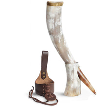 Load image into Gallery viewer, Curved Drinking Horn Bundle with Stand &amp; Holster
