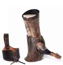 Load image into Gallery viewer, Curved Drinking Horn Bundle with Stand &amp; Holster
