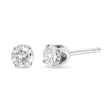 Load image into Gallery viewer, AGS Certified 14K White Gold 1.0 cttw 4-Prong Set Brilliant Round-Cut Solitaire Diamond Push Back Stud Earrings (G-H Color, I1-I2 Clarity)
