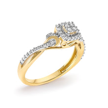Load image into Gallery viewer, 10K Yellow Gold Twisted Shank 1/10 Cttw Diamond Composite Halo Engagement Ring (I-J Color, I3 Clarity) - Size 7

