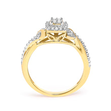 Load image into Gallery viewer, 10K Yellow Gold Twisted Shank 1/10 Cttw Diamond Composite Halo Engagement Ring (I-J Color, I3 Clarity) - Size 7
