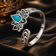Load image into Gallery viewer, 925 Sterling Silver Ring with Synthetic Turquoise in Oxidized Finish for Women
