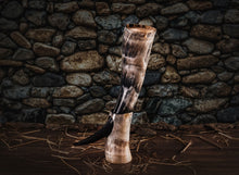 Load image into Gallery viewer, Curved Drinking Horn Bundle with Stand &amp; Holster
