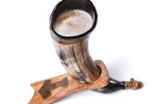 Load image into Gallery viewer, Curved Drinking Horn with Wooden Stand
