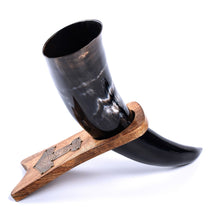 Load image into Gallery viewer, Curved Drinking Horn with Wooden Stand
