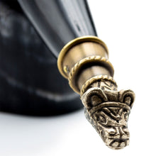 Load image into Gallery viewer, Curved Drinking Horn Bundle with Stand &amp; Holster
