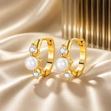Load image into Gallery viewer, 925 Sterling Silver Pavé CZ Gold Plated 1x0.5cm Earrings for Women
