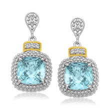 Load image into Gallery viewer, 18k Yellow Gold &amp; Sterling Silver Sky Blue Topaz &amp; Diamond Earrings (.05cttw)
