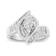 Load image into Gallery viewer, 14K White Gold 1 1/4 Cttw Pie, Baguette and Princess cut Diamond Marquise Shape Engagement Cocktail Ring (H-I Color, SI2-I1 Clarity)
