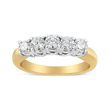 Load image into Gallery viewer, 18K Yellow Gold 1.0 Cttw 4 Prong Set Round Cut Diamond Step up 5 Stone Ring Band (F-G Color, SI1-SI2 Clarity) - Size 6
