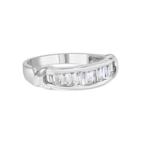 Load image into Gallery viewer, .925 Sterling Silver 1/2 Cttw Baguette Cut Diamond Channel Set X-Station Wedding Ring (H-I Color, I1-I2 Clarity) - Size 6-1/2

