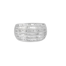 Load image into Gallery viewer, .925 Sterling Silver 1.0 Cttw Baguette-Cut Diamond 6-Row Channel Set Domed Tapered Cocktail Fashion Ring (H-I Color, I2-I3 Clarity) - Size 6-1/2
