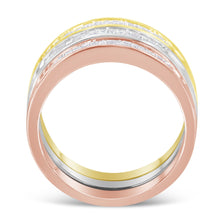 Load image into Gallery viewer, 10K Yellow, White and Rose Gold over .925 Sterling Silver 5/8 Cttw Diamond Channel-Set Stackable Band Ring Set (H-I Color, I1-I2 Clarity) - Size 6 3/4
