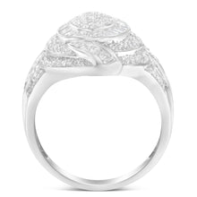 Load image into Gallery viewer, .925 Sterling Silver &amp; 1-1/8 Cttw Diamond Marquise Shaped Cluster Triple Halo Knot Cocktail Fashion Ring (I-J Color, I2-I3 Clarity) - Size 6
