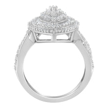 Load image into Gallery viewer, .925 Sterling Silver 1.0 Cttw Round &amp; Baguette-Cut Diamond Marquise-Shaped Cluster Triple Stepped Halo Cocktail Fashion Ring (I-J Color, I2-I3 Clarity) - Size 7
