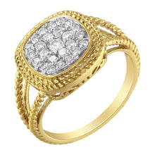 Load image into Gallery viewer, 10K Yellow Gold Plated .925 Sterling Silver 1/2 Cttw Diamond Square Cushion Cluster Split Shank Cocktail Ring (J-K Color, I2-I3 Clarity) - Size 7
