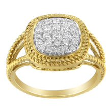 Load image into Gallery viewer, 10K Yellow Gold Plated .925 Sterling Silver 1/2 Cttw Diamond Square Cushion Cluster Split Shank Cocktail Ring (J-K Color, I2-I3 Clarity) - Size 7
