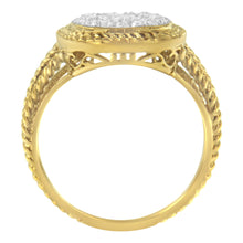 Load image into Gallery viewer, 10K Yellow Gold Plated .925 Sterling Silver 1/2 Cttw Diamond Square Cushion Cluster Split Shank Cocktail Ring (J-K Color, I2-I3 Clarity) - Size 7
