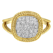 Load image into Gallery viewer, 10K Yellow Gold Plated .925 Sterling Silver 1/2 Cttw Diamond Square Cushion Cluster Split Shank Cocktail Ring (J-K Color, I2-I3 Clarity) - Size 7
