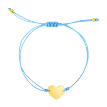 Load image into Gallery viewer, 9 1/4 inch Blue Cord Adjustable Bracelet with 14k yellow Gold Heart
