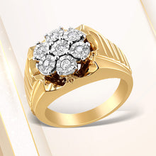 Load image into Gallery viewer, Men's 14K Yellow Gold Plated .925 Sterling Silver 1/3 Cttw Miracle-Set Floral Diamond Cluster Ring (I-J Color, I1-I2 Clarity) - Size 10
