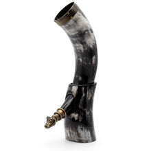 Load image into Gallery viewer, Curved Drinking Horn Bundle with Stand &amp; Holster

