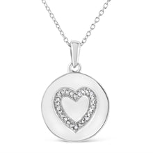 Load image into Gallery viewer, .925 Sterling Silver Prong-Set Diamond Accent Heart Emblemed 18" Pendant Necklace (I-J Color, I1-I2 Clarity)

