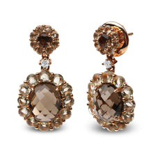 Load image into Gallery viewer, 18K Rose Gold Diamond Accent and  Lemon and Oval Smoky Color Quartz Gemstone Dangle Drop Earring (G-H Color, SI1-SI2 Clarity)
