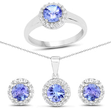 Load image into Gallery viewer, 3.77 Carat Genuine Tanzanite and White Topaz .925 Sterling Silver 3 Piece Jewelry Set (Ring, Earrings, and Pendant w/ Chain)
