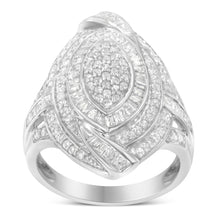 Load image into Gallery viewer, .925 Sterling Silver &amp; 1-1/8 Cttw Diamond Marquise Shaped Cluster Triple Halo Knot Cocktail Fashion Ring (I-J Color, I2-I3 Clarity) - Size 6
