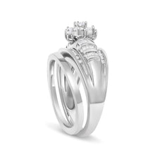 Load image into Gallery viewer, 14K White Gold 1.0 Cttw Round and Baguette Diamond Cluster Bridal Set
