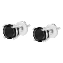 Load image into Gallery viewer, 14K White Gold 2.00 Cttw Round Brilliant-Cut Black Diamond Classic 4-Prong Stud Earrings with Screw Backs (Fancy Color-Enhanced, I2-I3 Clarity)

