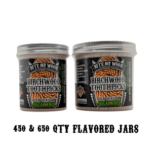 BiteMyWood Flavored Birchwood Toothpicks in Plastic Jars - Available in 2 Sizes