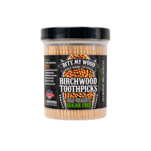 Load image into Gallery viewer, Jar of Birchwood toothpicks with a black lid on a white background
