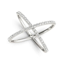 Load image into Gallery viewer, 14k White Gold X Style Thin Ring with Diamonds (1/2 cttw)
