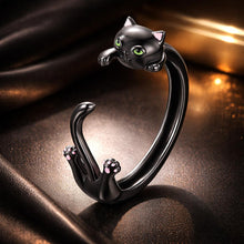 Load image into Gallery viewer, S925 Sterling Silver Plated Black Gold Cat-themed Ring for Women
