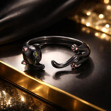 Load image into Gallery viewer, S925 Sterling Silver Plated Black Gold Cat-themed Ring for Women
