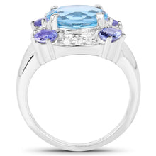 Load image into Gallery viewer, 4.13 Carat Genuine Swiss Blue Topaz, Tanzanite &amp; White Topaz .925 Sterling Silver Ring
