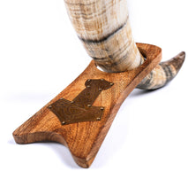 Load image into Gallery viewer, Curved Drinking Horn with Wooden Stand
