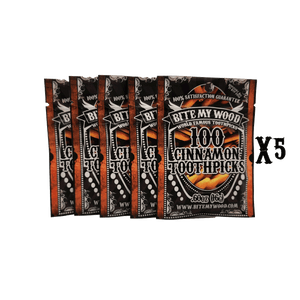 BiteMyWood Cinnamon Flavored Birchwood Toothpicks in Resealable Bag 100 qty 5 Pack