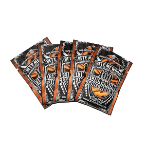 BiteMyWood Cinnamon Birchwood Toothpicks in Resealable Bag 100qty 5 Pack