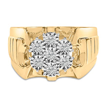 Load image into Gallery viewer, Men's 14K Yellow Gold Plated .925 Sterling Silver 1/3 Cttw Miracle-Set Floral Diamond Cluster Ring (I-J Color, I1-I2 Clarity) - Size 10
